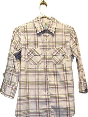 Carhartt Women's Roll Up Sleeve Plaid Fitted Shirt Size Large